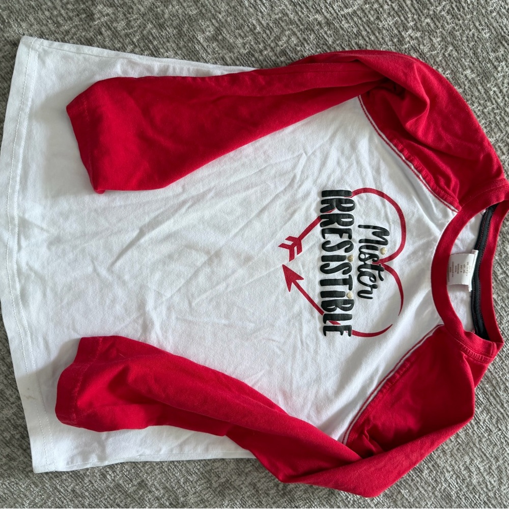 Tommy Bahama Kids White Tee with Red Raglan Sleeves and Heart Graphic